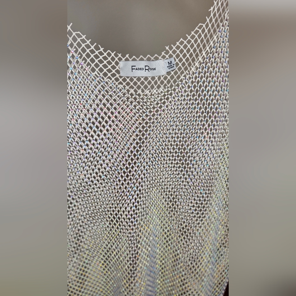 Faded Rose Mesh And Rhinestone Cream Tank Top - Size Medium - Picture 8 of 16